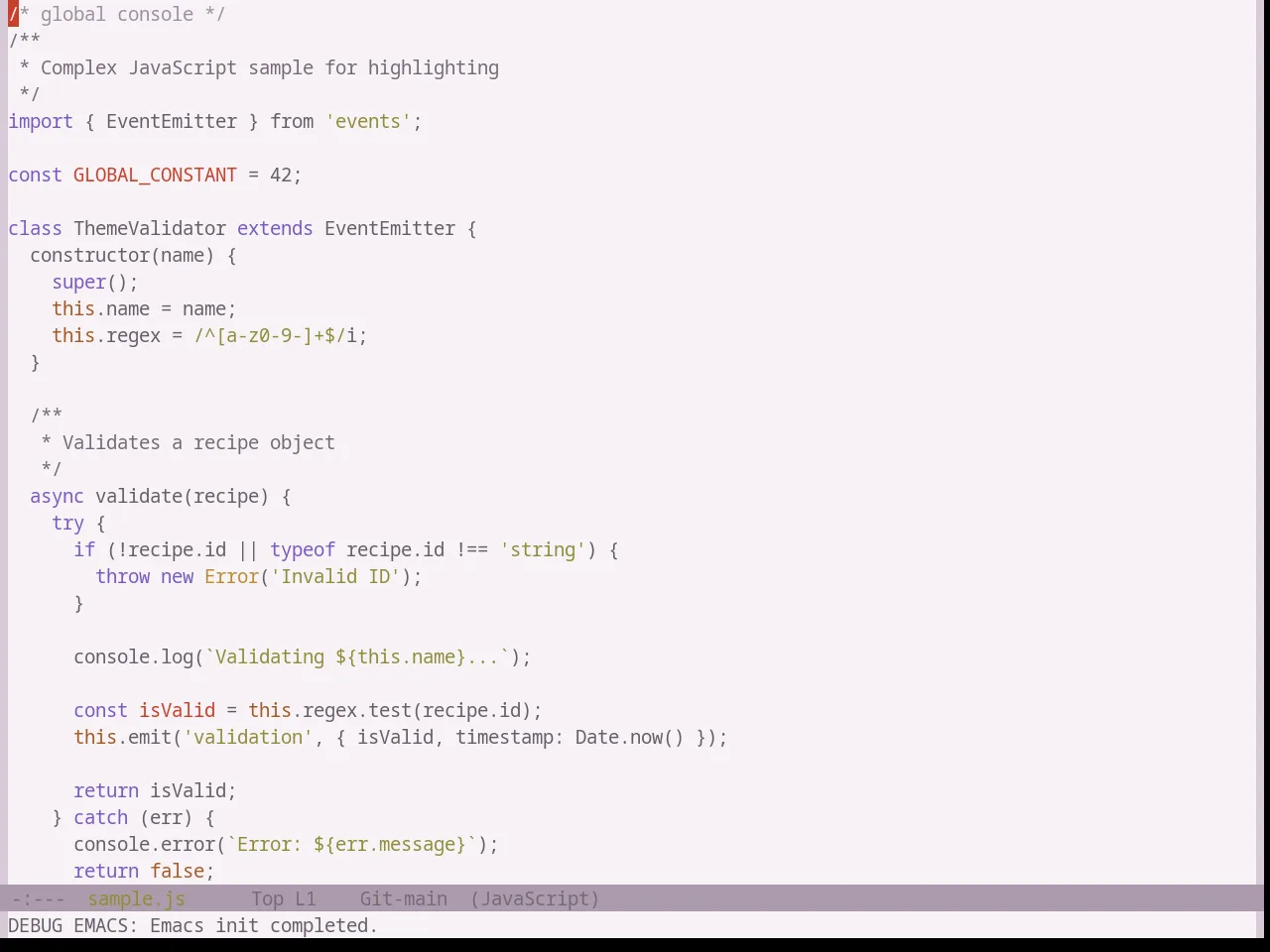 Base16 Atelier Heath Light Theme in javascript-mode