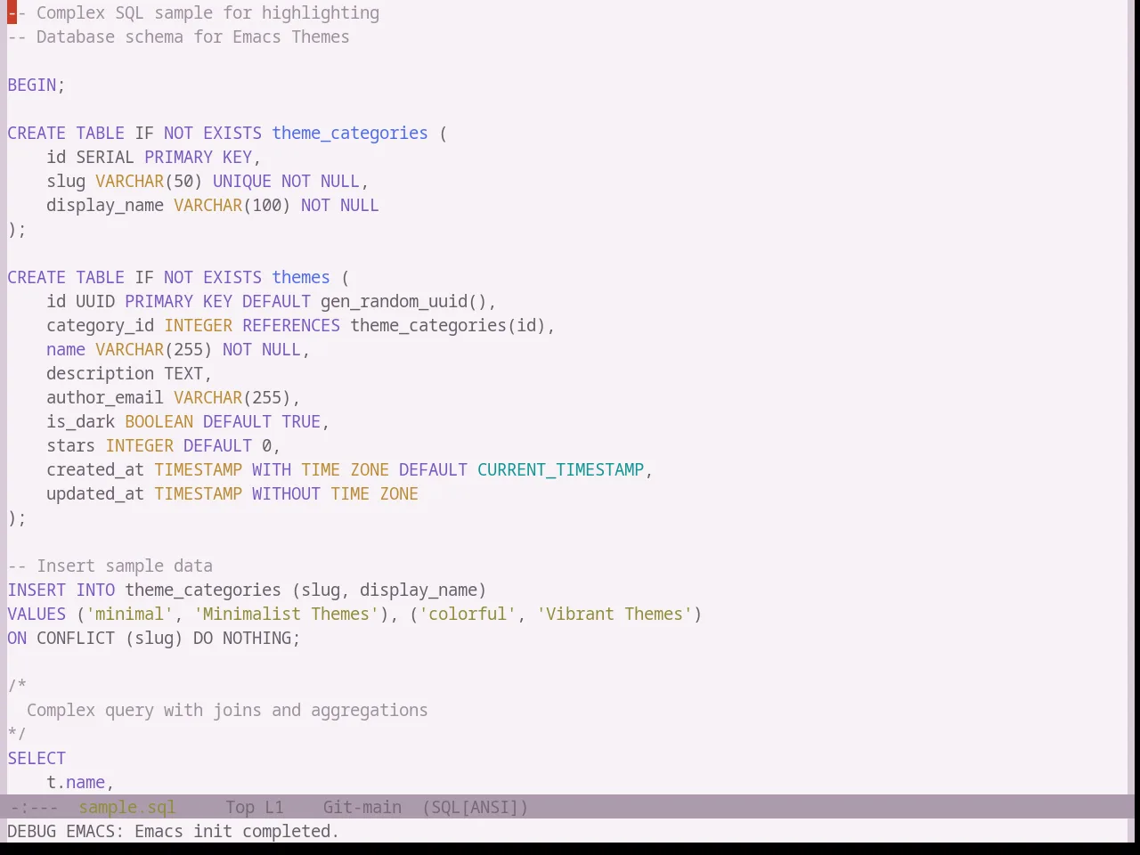 Base16 Atelier Heath Light Theme in sql-mode