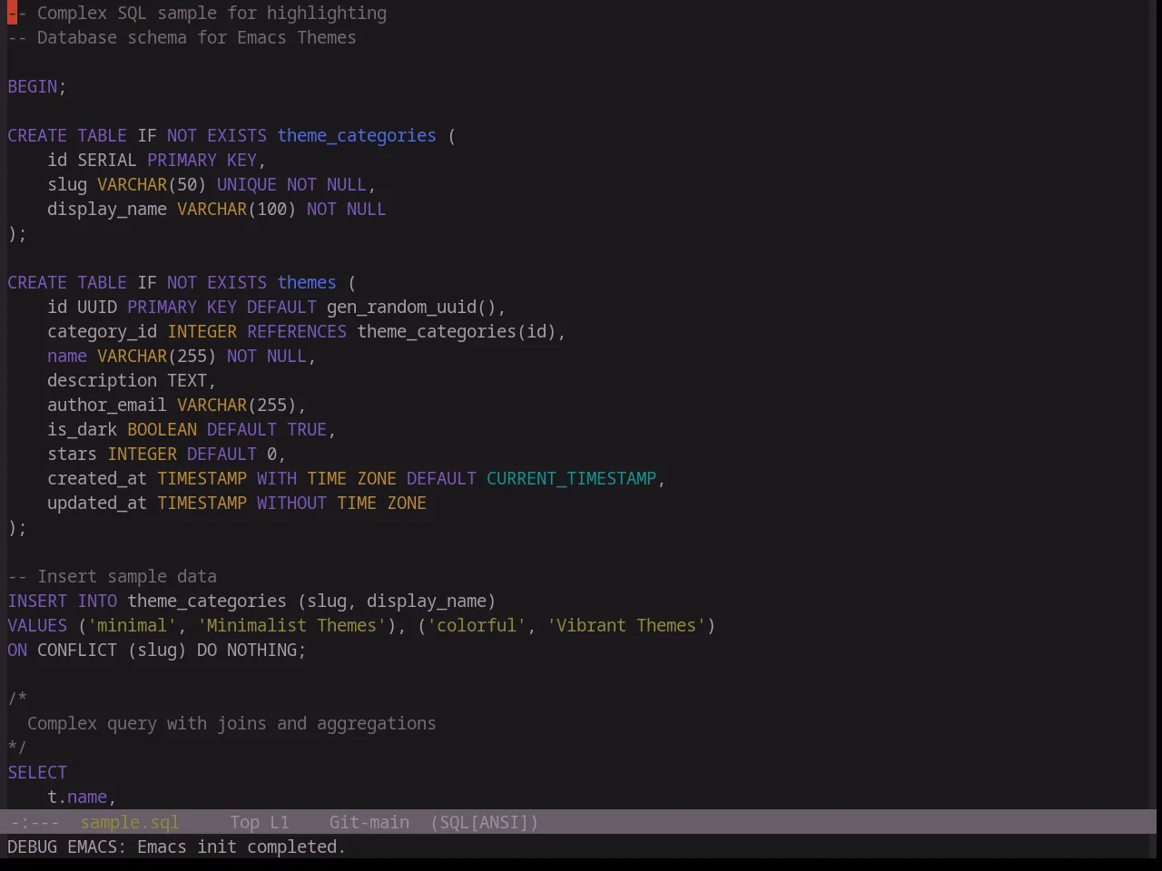 Base16 Atelier Heath Theme in sql-mode