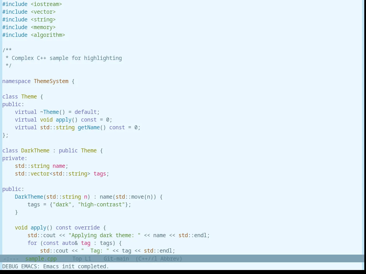 Base16 Atelier Lakeside Light Theme in c++-mode