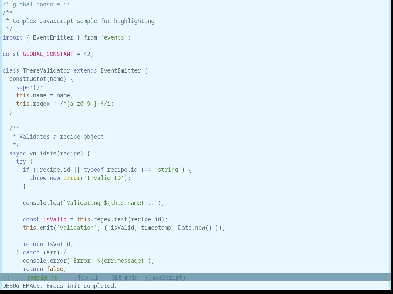 Base16 Atelier Lakeside Light Theme in javascript-mode