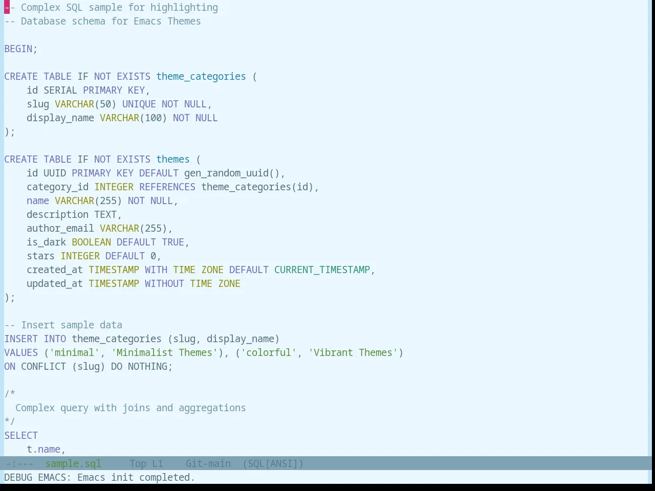 Base16 Atelier Lakeside Light Theme in sql-mode