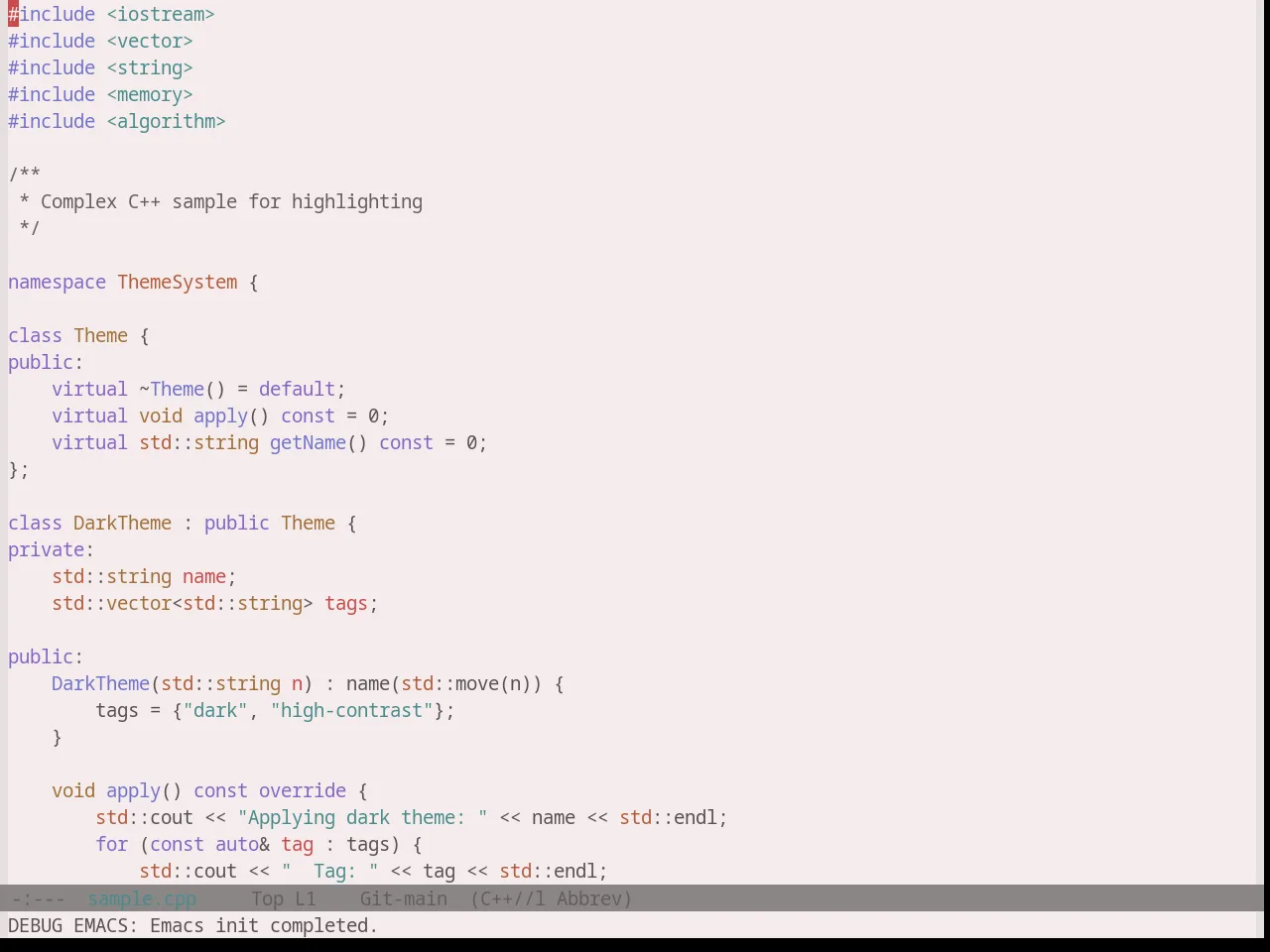 Base16 Atelier Plateau Light Theme in c++-mode