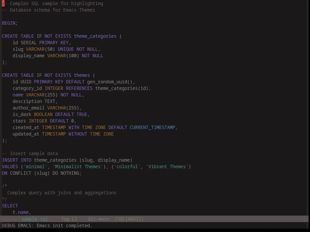 Base16 Atelier Plateau Theme in sql-mode