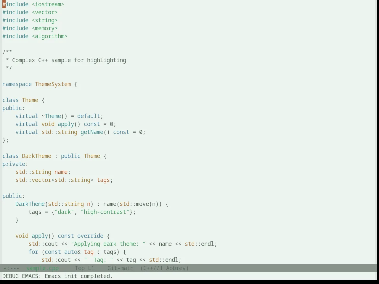 Base16 Atelier Savanna Light Theme in c++-mode