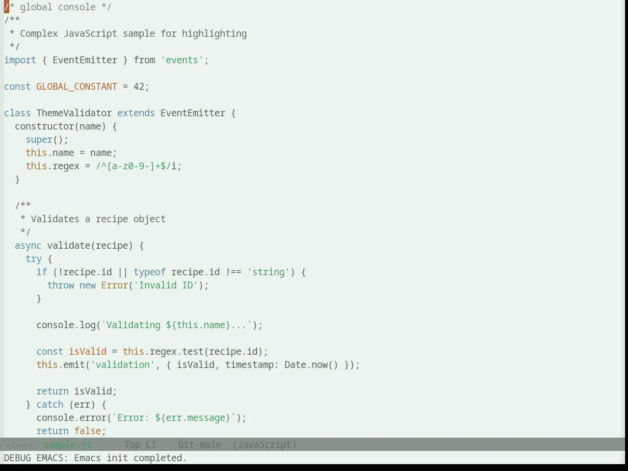 Base16 Atelier Savanna Light Theme in javascript-mode