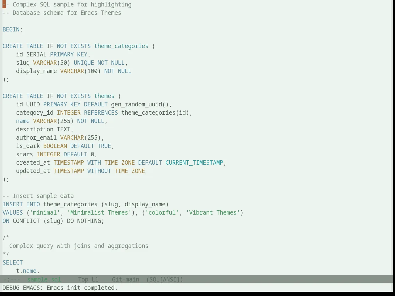 Base16 Atelier Savanna Light Theme in sql-mode