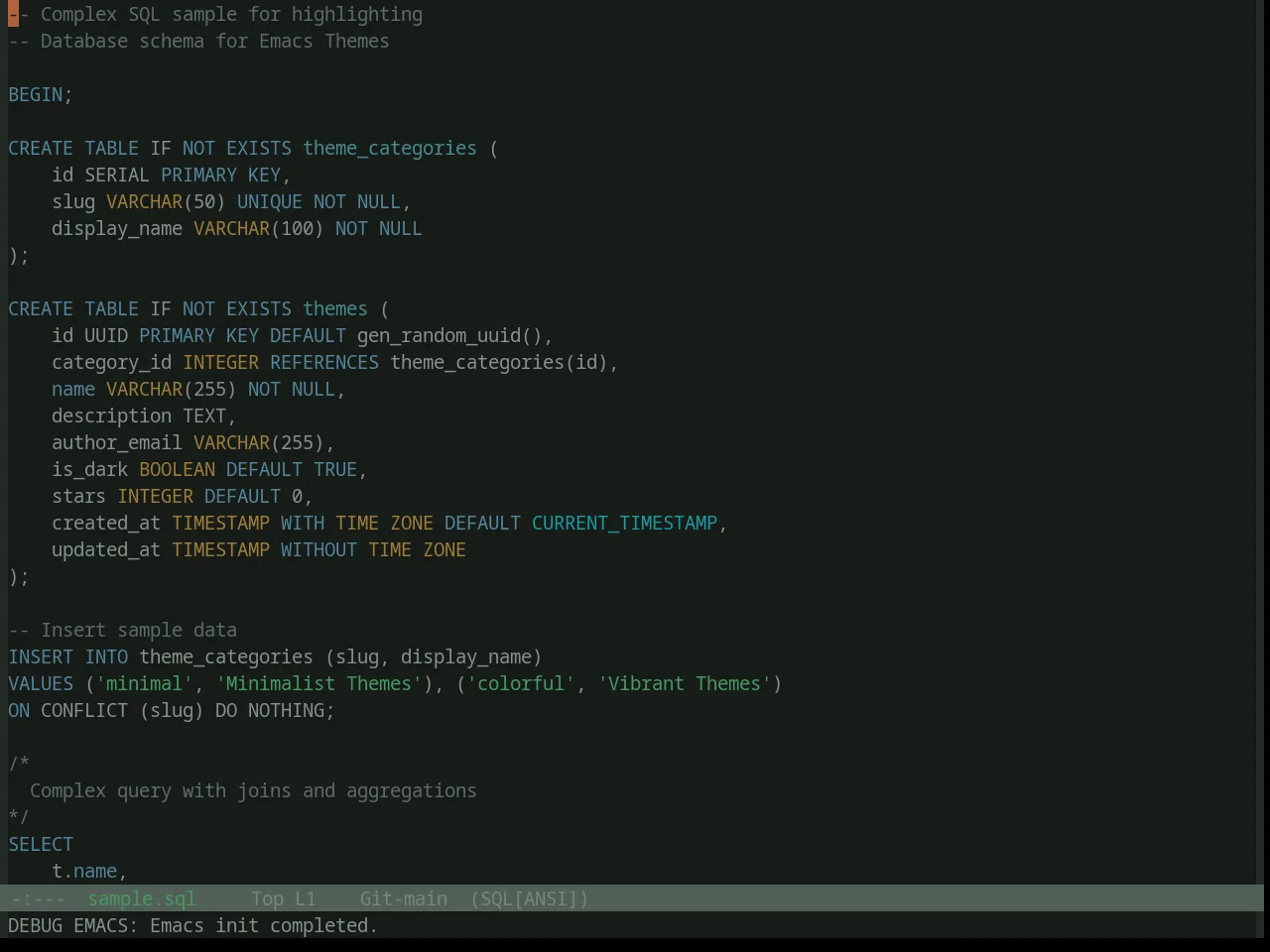 Base16 Atelier Savanna Theme in sql-mode