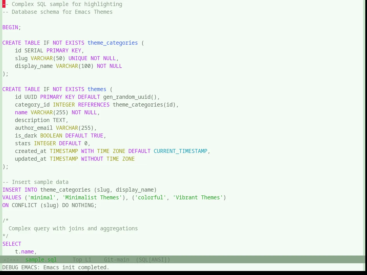 Base16 Atelier Seaside Light Theme in sql-mode