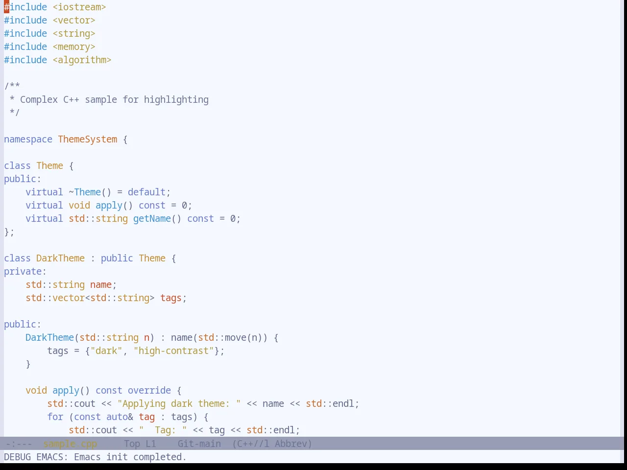Base16 Atelier Sulphurpool Light Theme in c++-mode