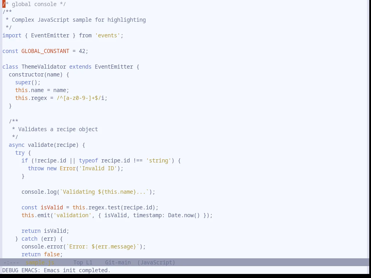Base16 Atelier Sulphurpool Light Theme in javascript-mode