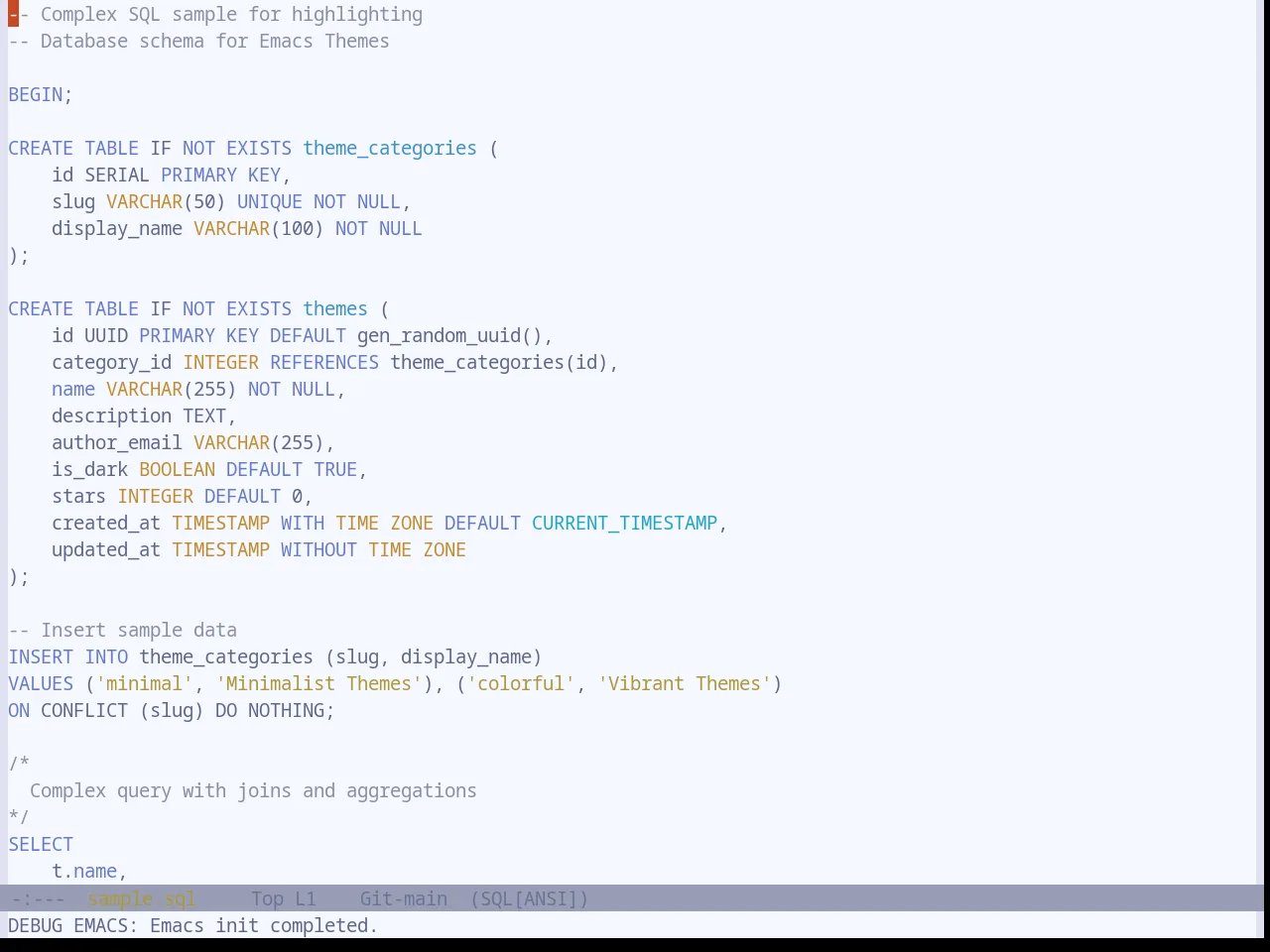 Base16 Atelier Sulphurpool Light Theme in sql-mode