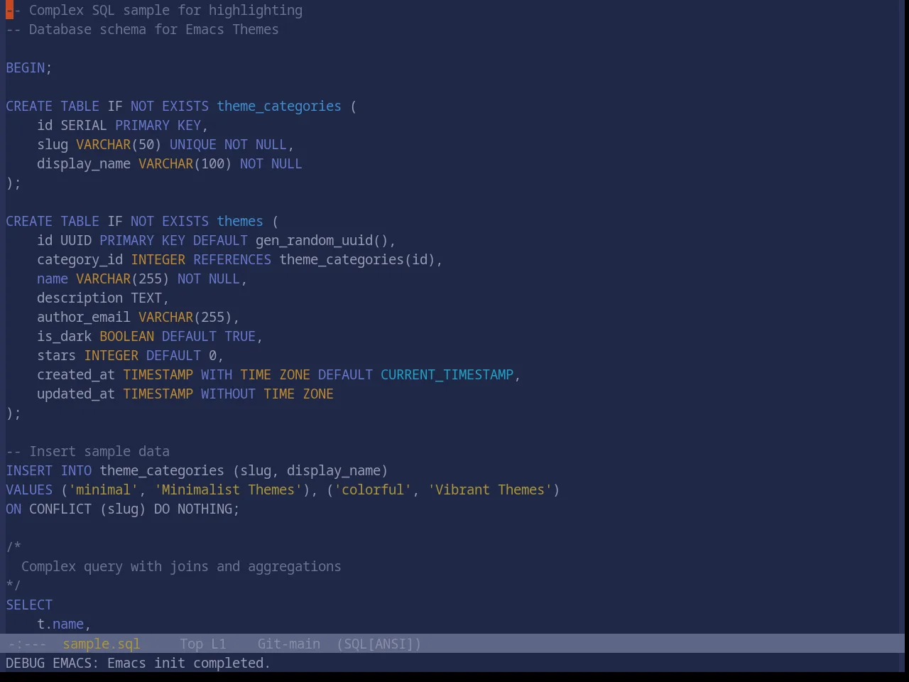 Base16 Atelier Sulphurpool Theme in sql-mode
