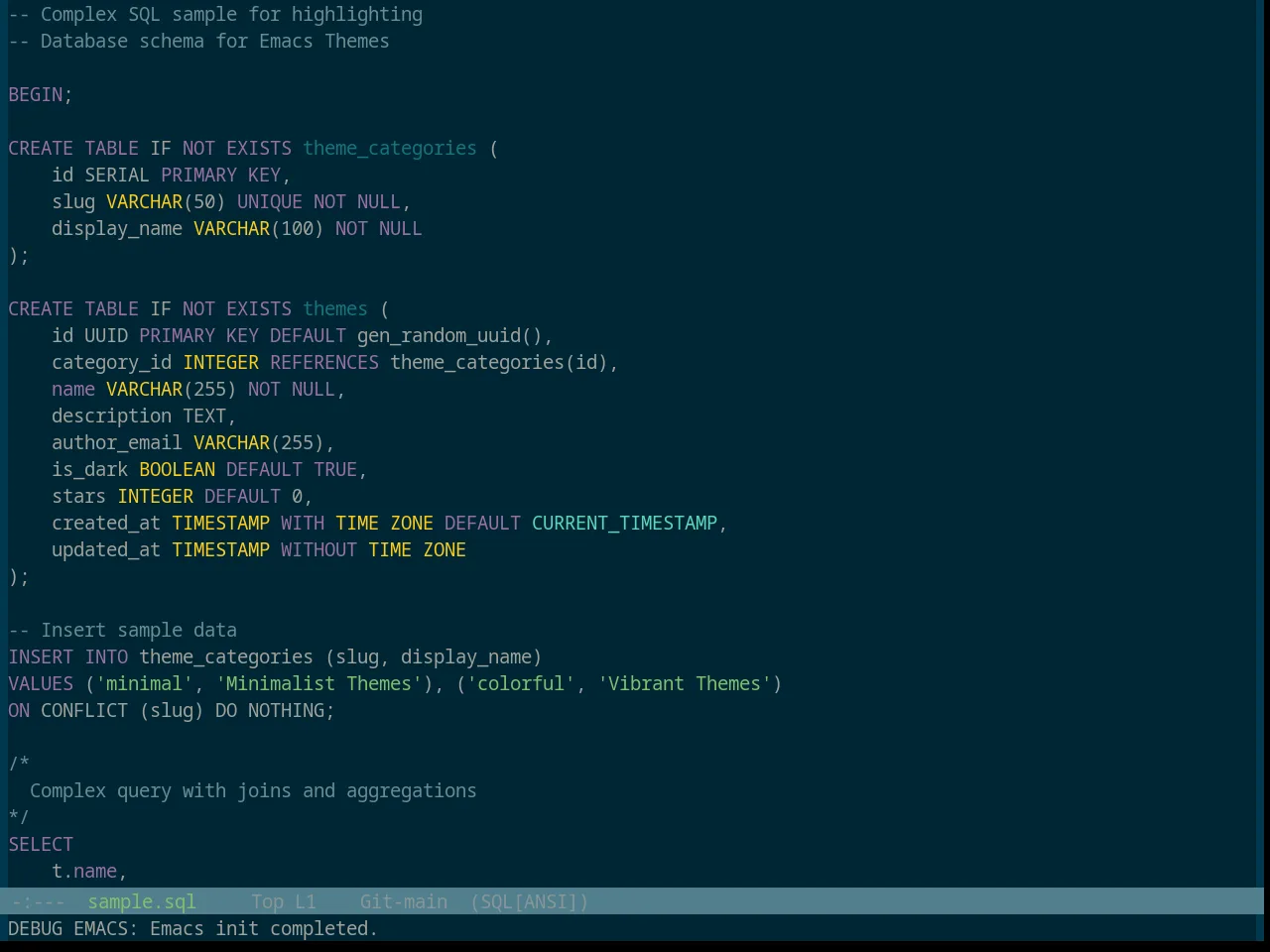 Base16 Atlas Theme in sql-mode