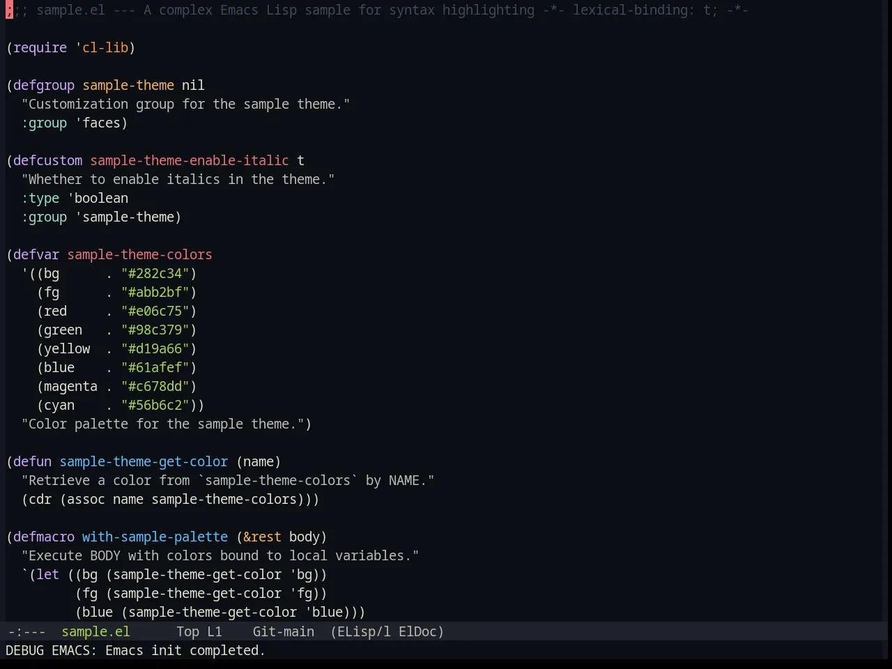 Base16 Ayu Dark Theme in emacs-lisp-mode