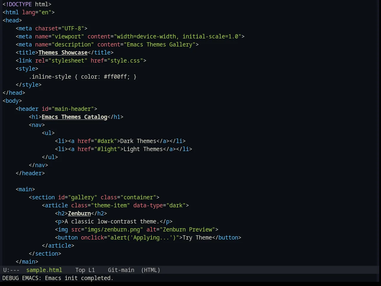 Base16 Ayu Dark Theme in html-mode