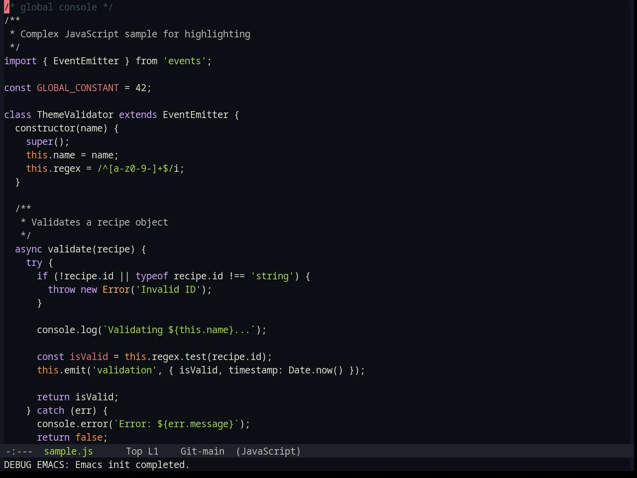 Base16 Ayu Dark Theme in javascript-mode