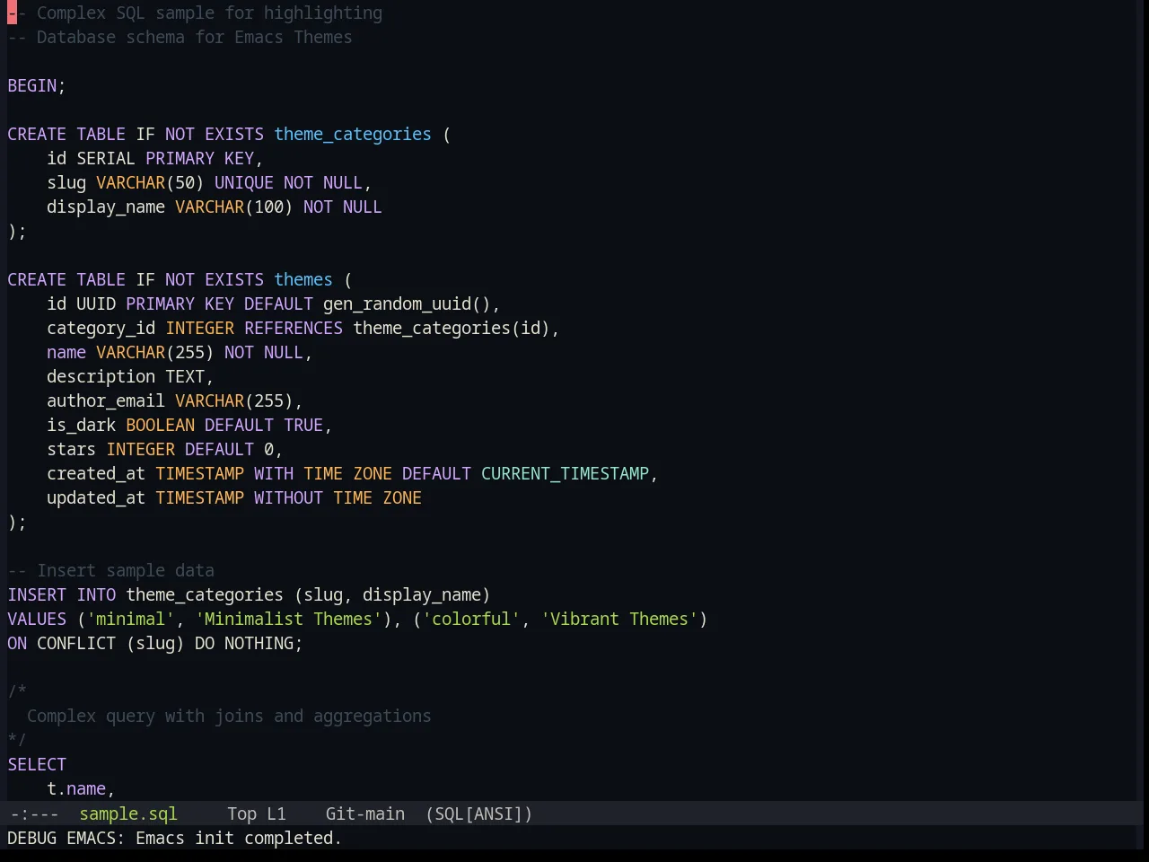 Base16 Ayu Dark Theme in sql-mode