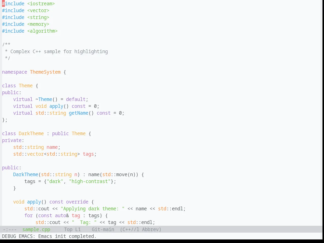 Base16 Ayu Light Theme in c++-mode