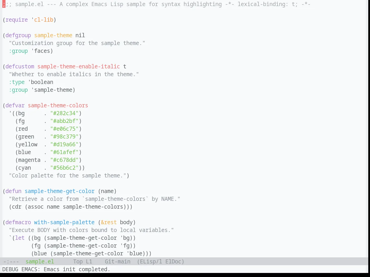 Base16 Ayu Light Theme in emacs-lisp-mode