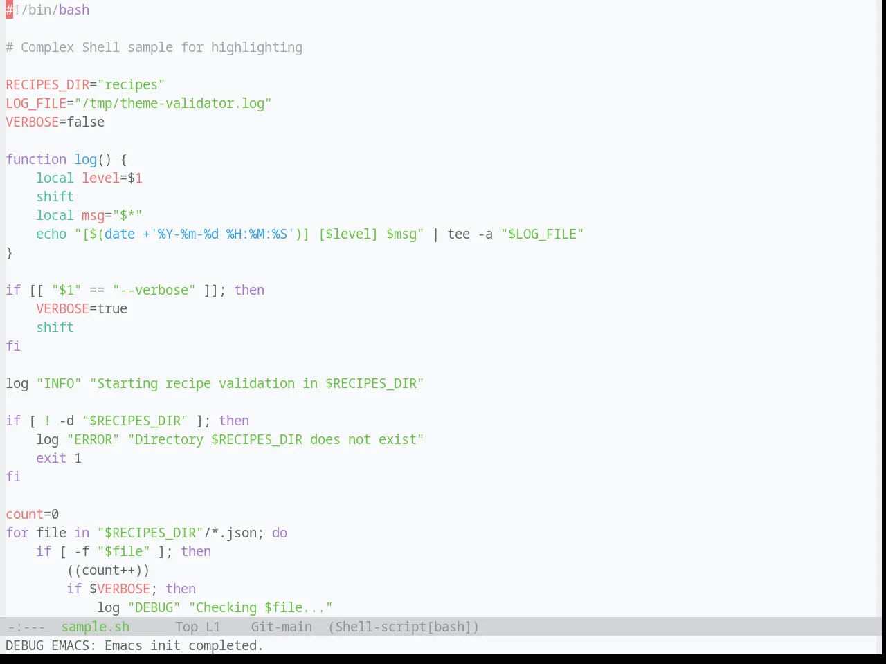 Base16 Ayu Light Theme in sh-mode