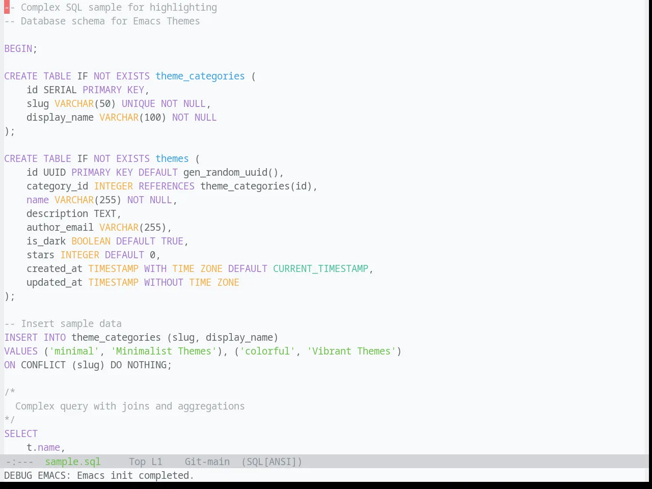 Base16 Ayu Light Theme in sql-mode
