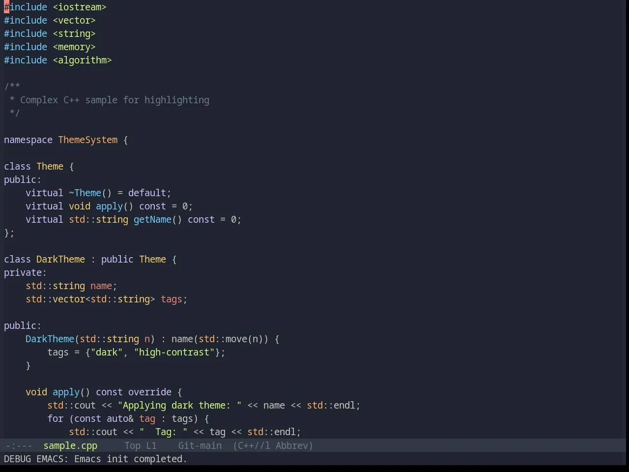 Base16 Ayu Mirage Theme in c++-mode