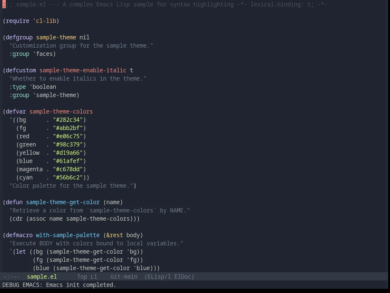 Base16 Ayu Mirage Theme in emacs-lisp-mode