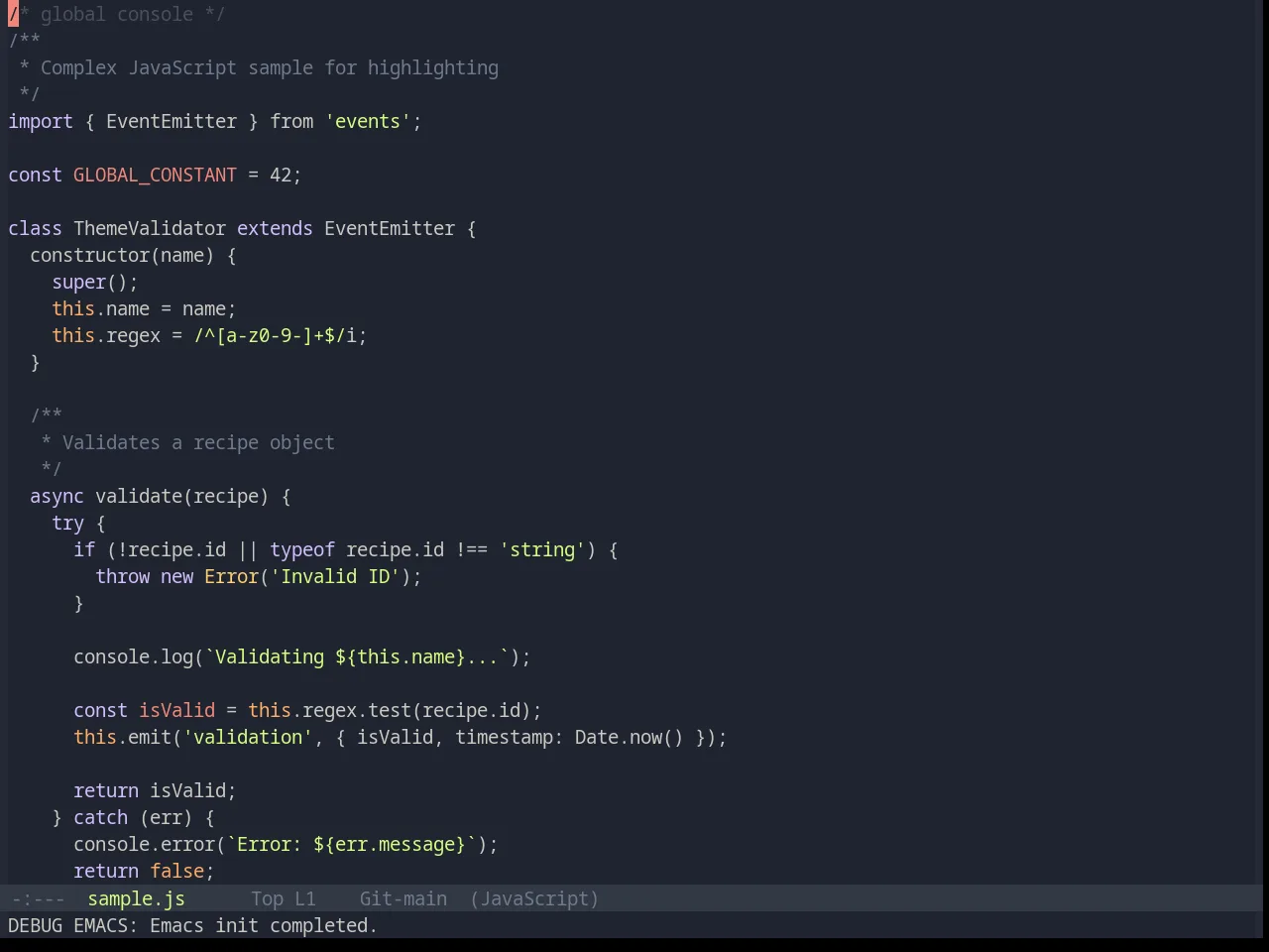 Base16 Ayu Mirage Theme in javascript-mode