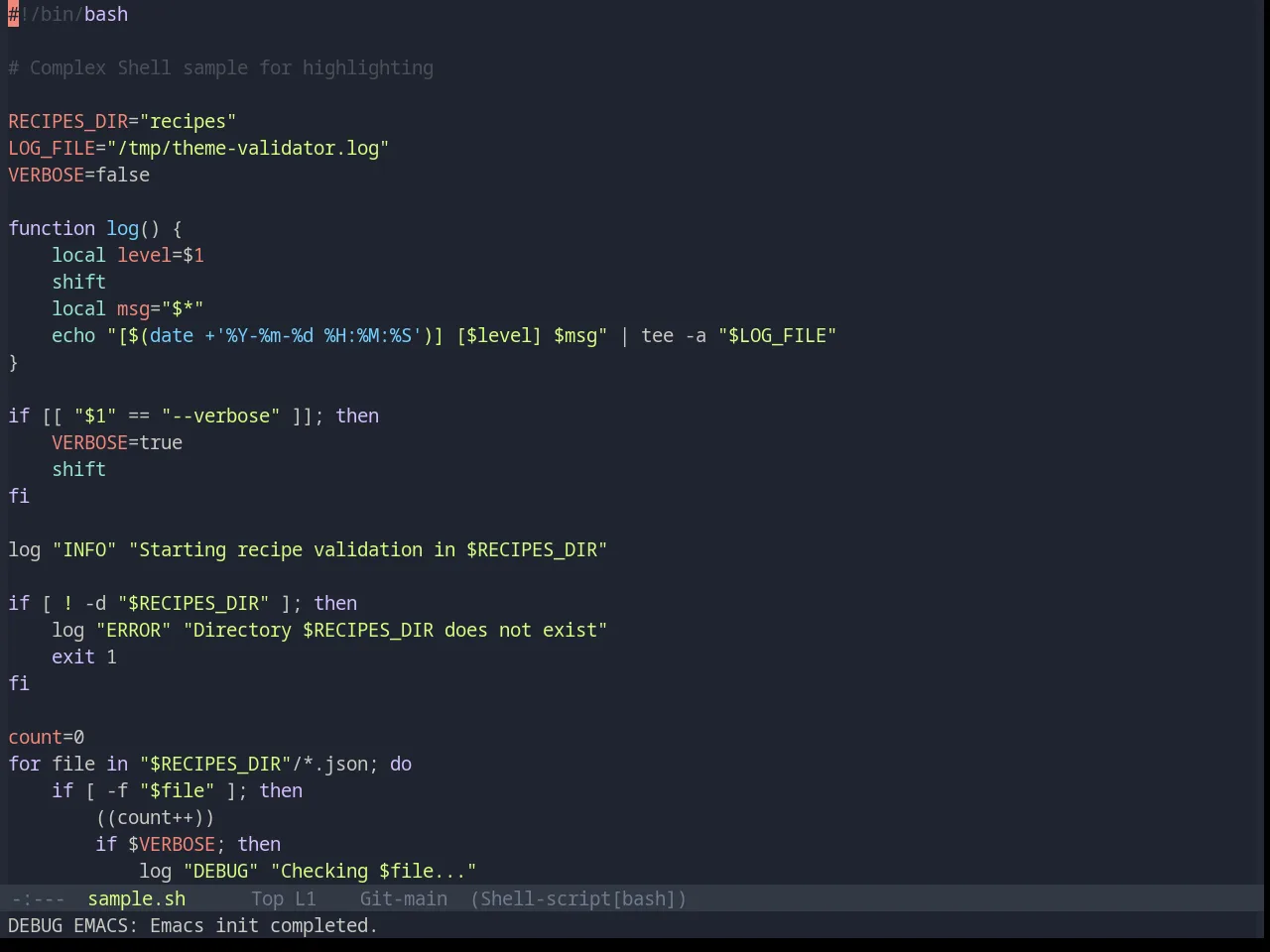 Base16 Ayu Mirage Theme in sh-mode
