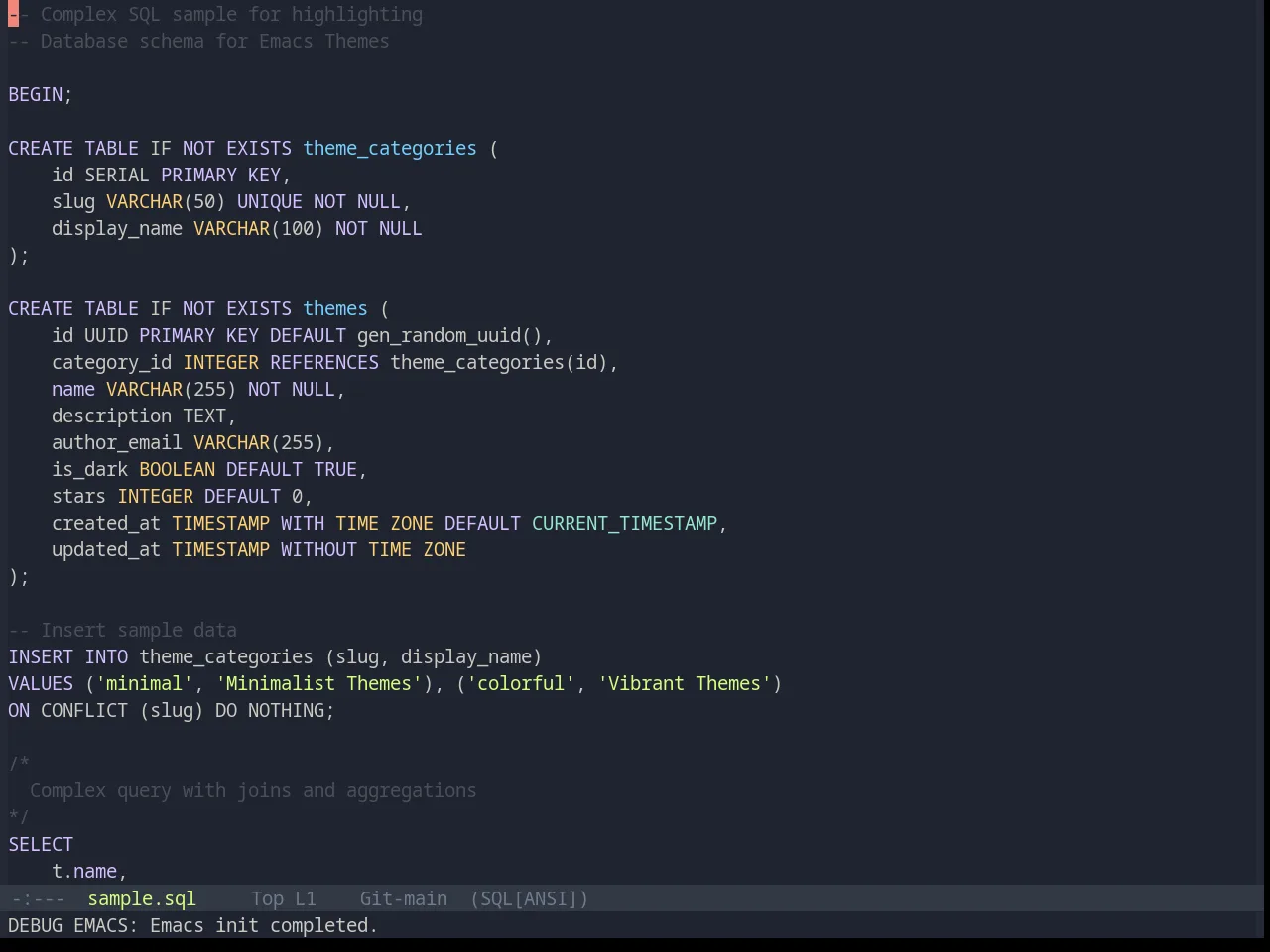 Base16 Ayu Mirage Theme in sql-mode