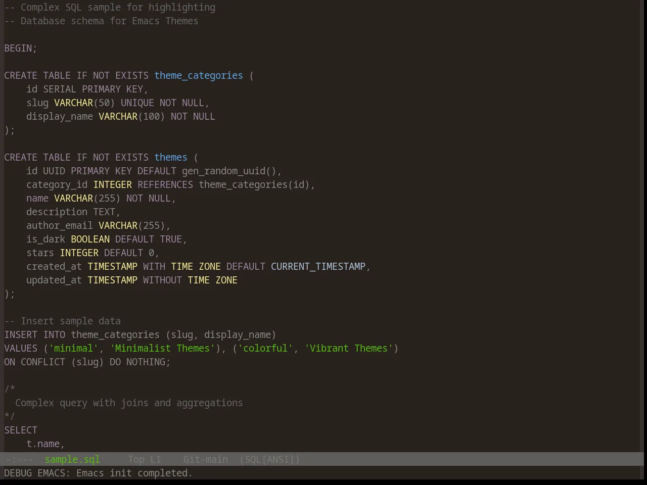 Base16 Bespin Theme in sql-mode