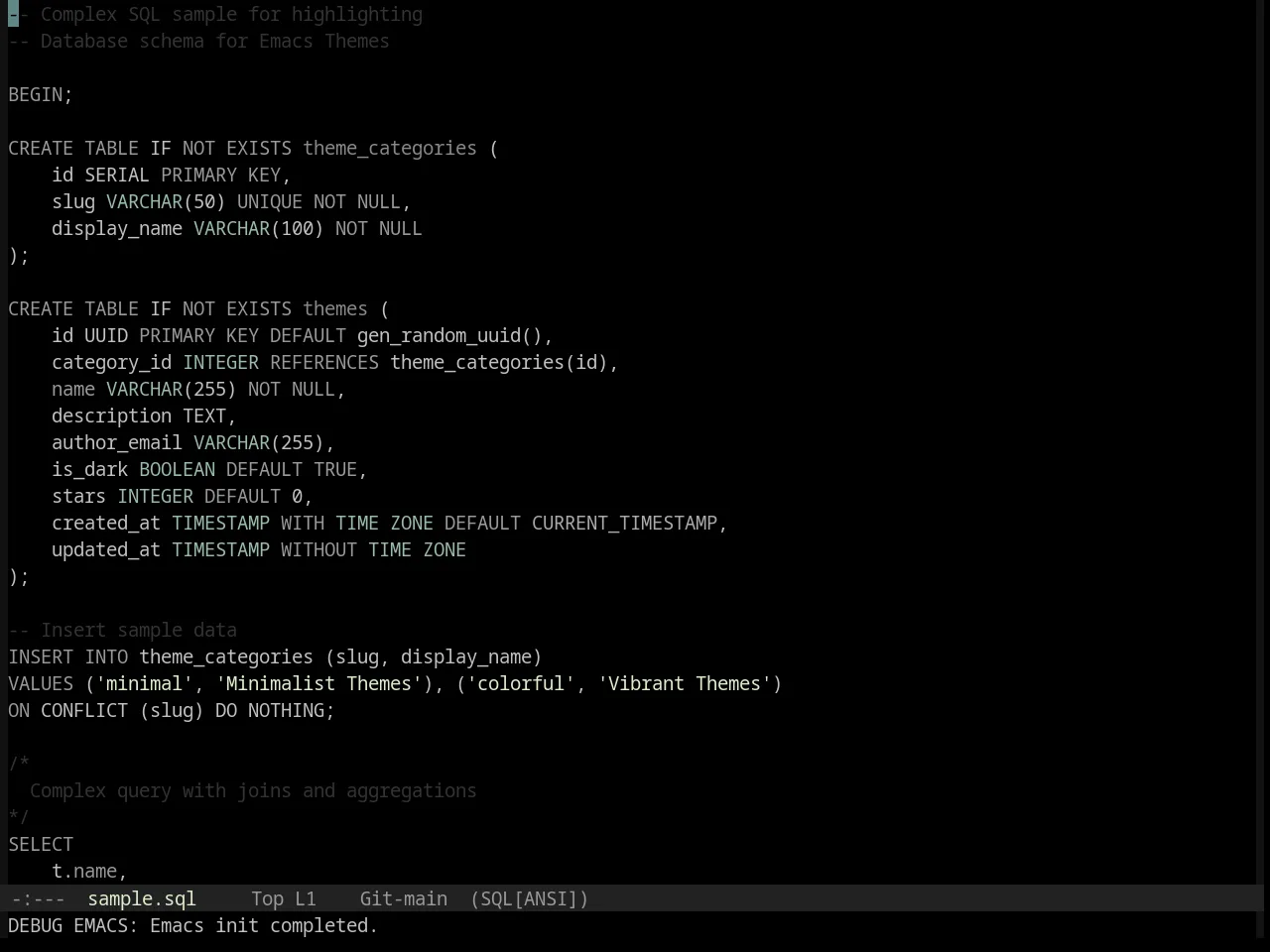 Base16 Black Metal Burzum Theme in sql-mode