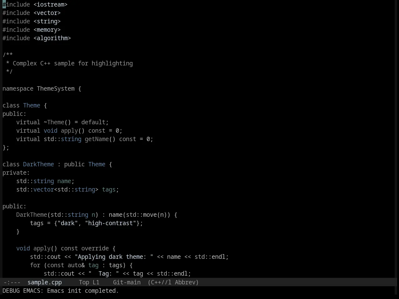 Base16 Black Metal Dark Funeral Theme in c++-mode