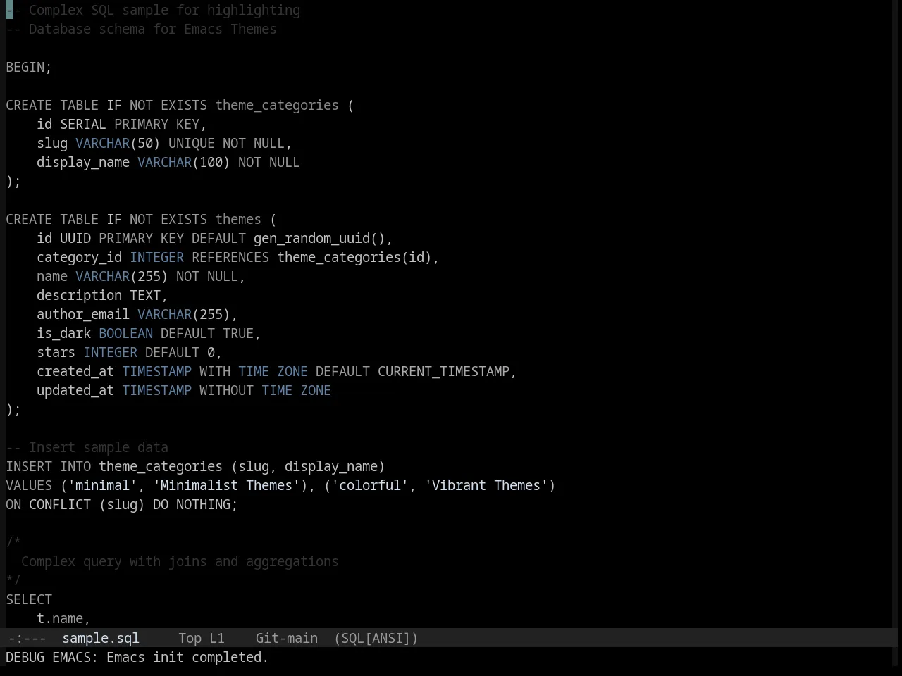 Base16 Black Metal Dark Funeral Theme in sql-mode