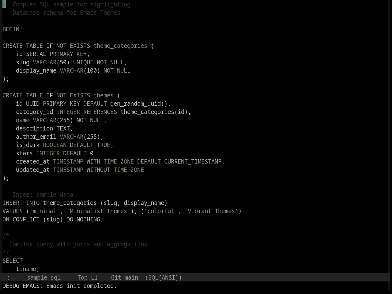 Base16 Black Metal Gorgoroth Theme in sql-mode