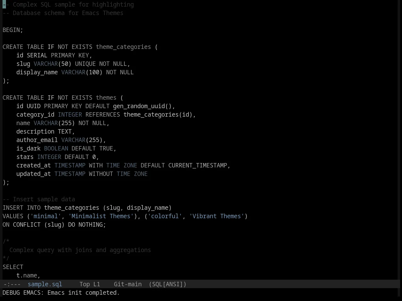Base16 Black Metal Immortal Theme in sql-mode
