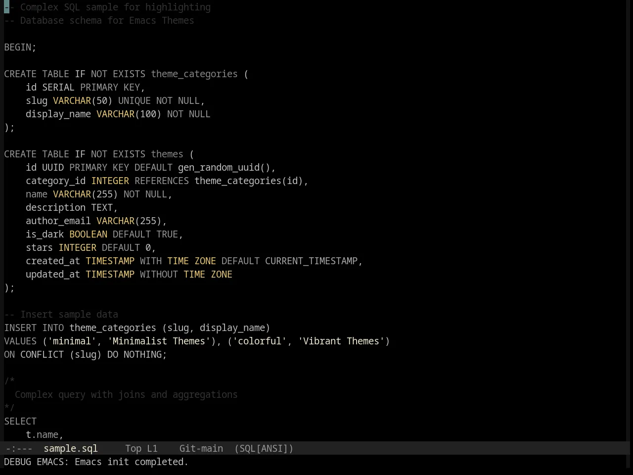 Base16 Black Metal Mayhem Theme in sql-mode