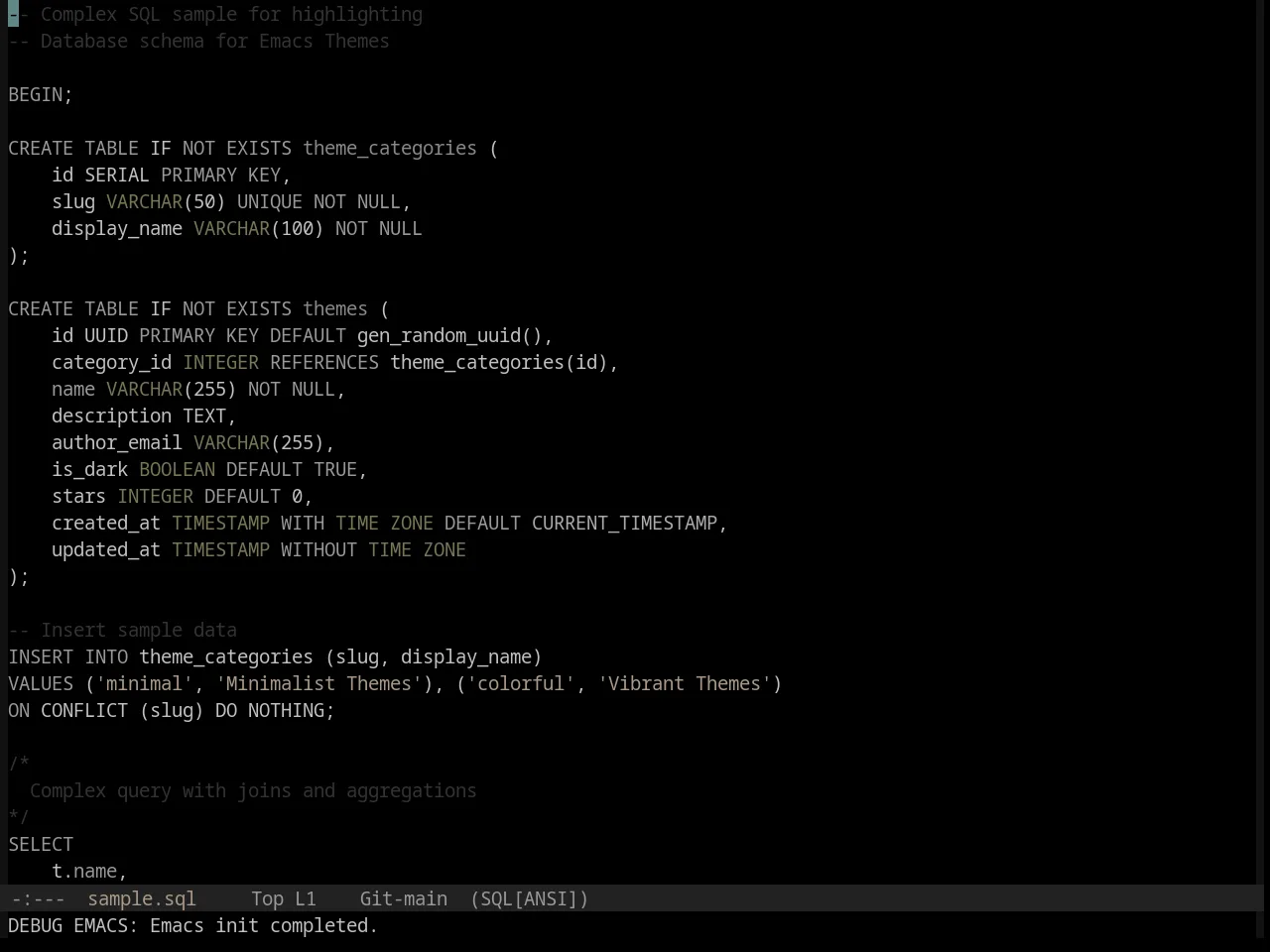 Base16 Black Metal Nile Theme in sql-mode