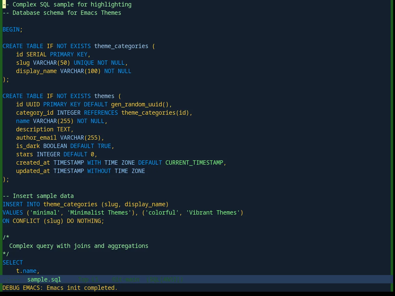 Base16 Blueforest Theme in sql-mode