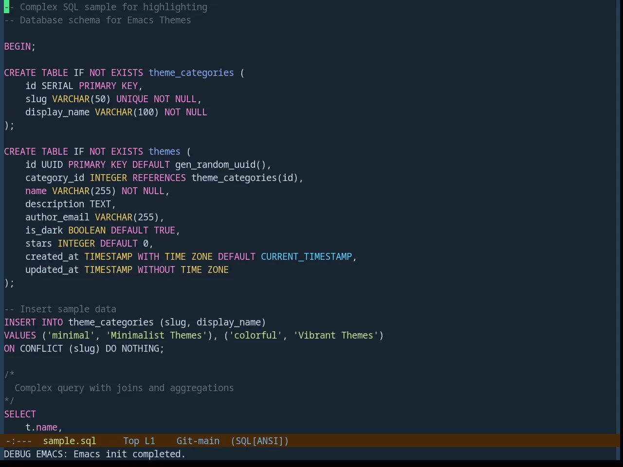 Base16 Blueish Theme in sql-mode