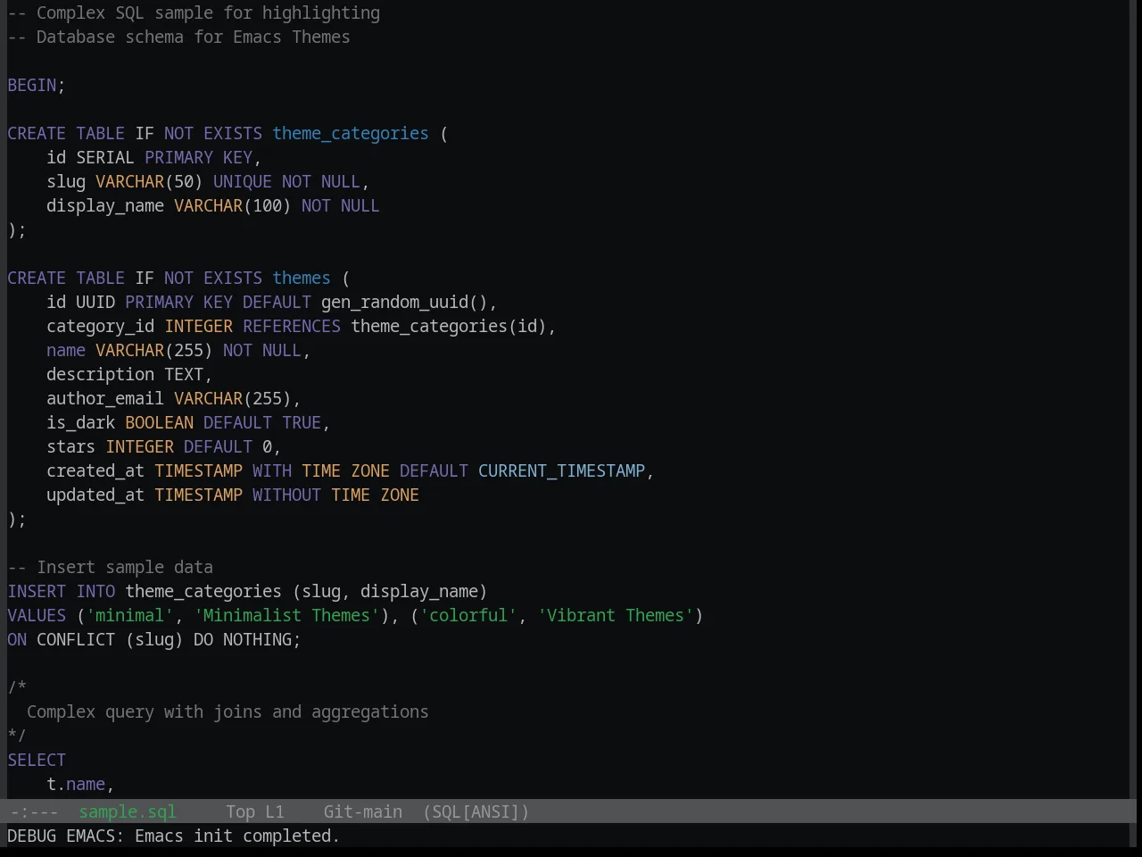 Base16 Brewer Theme in sql-mode
