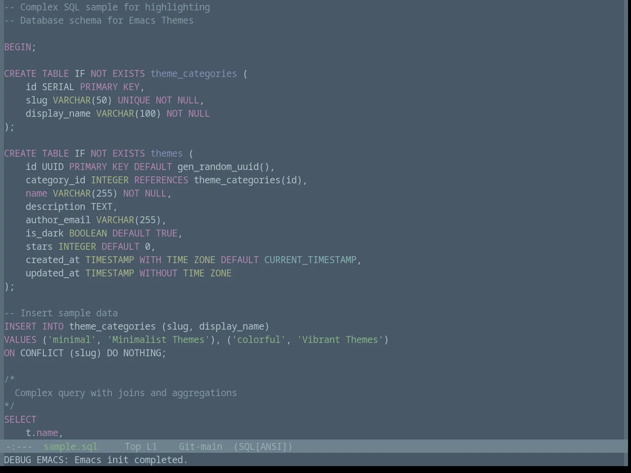 Base16 Brushtrees Dark Theme in sql-mode