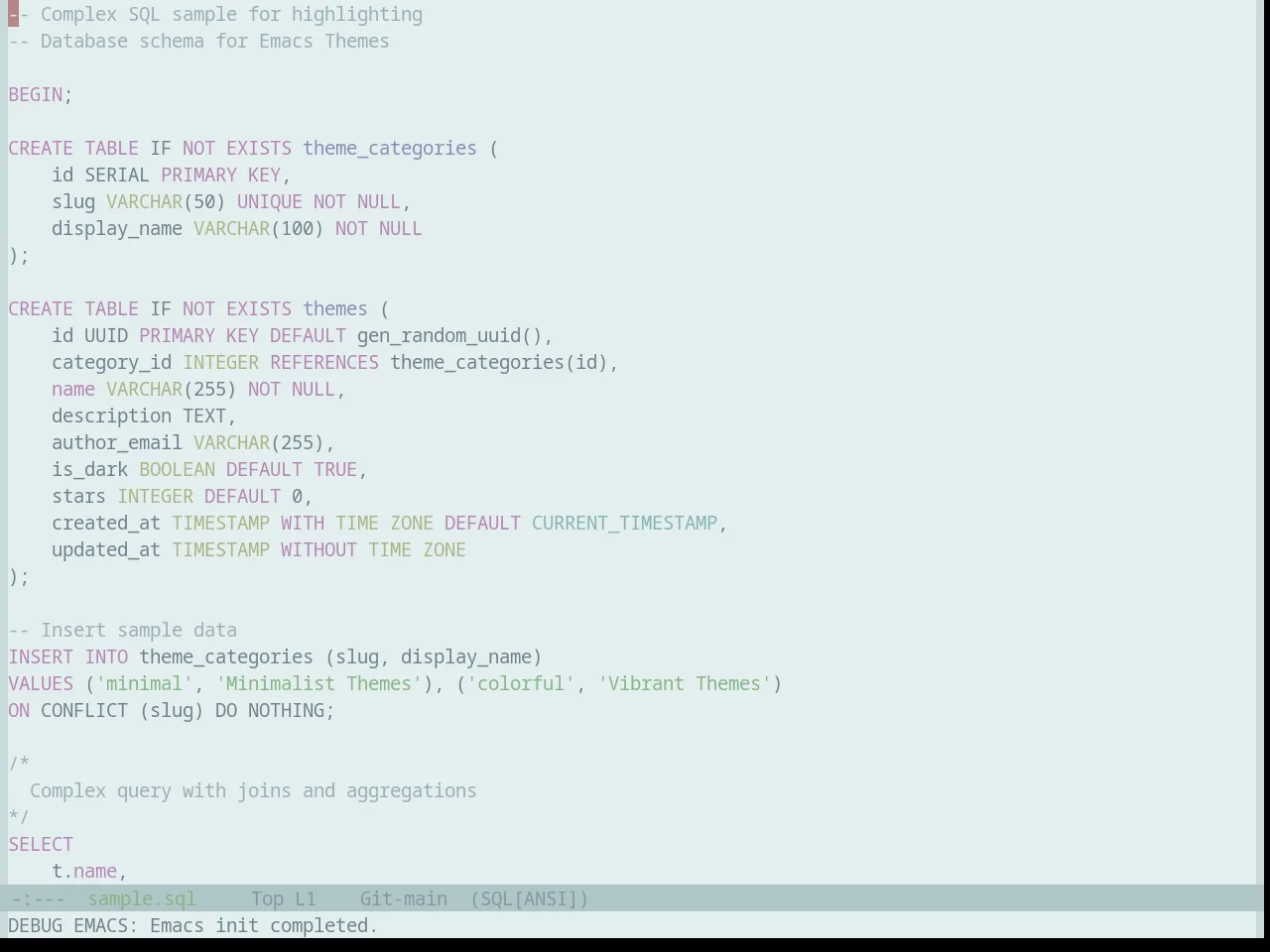 Base16 Brushtrees Theme in sql-mode