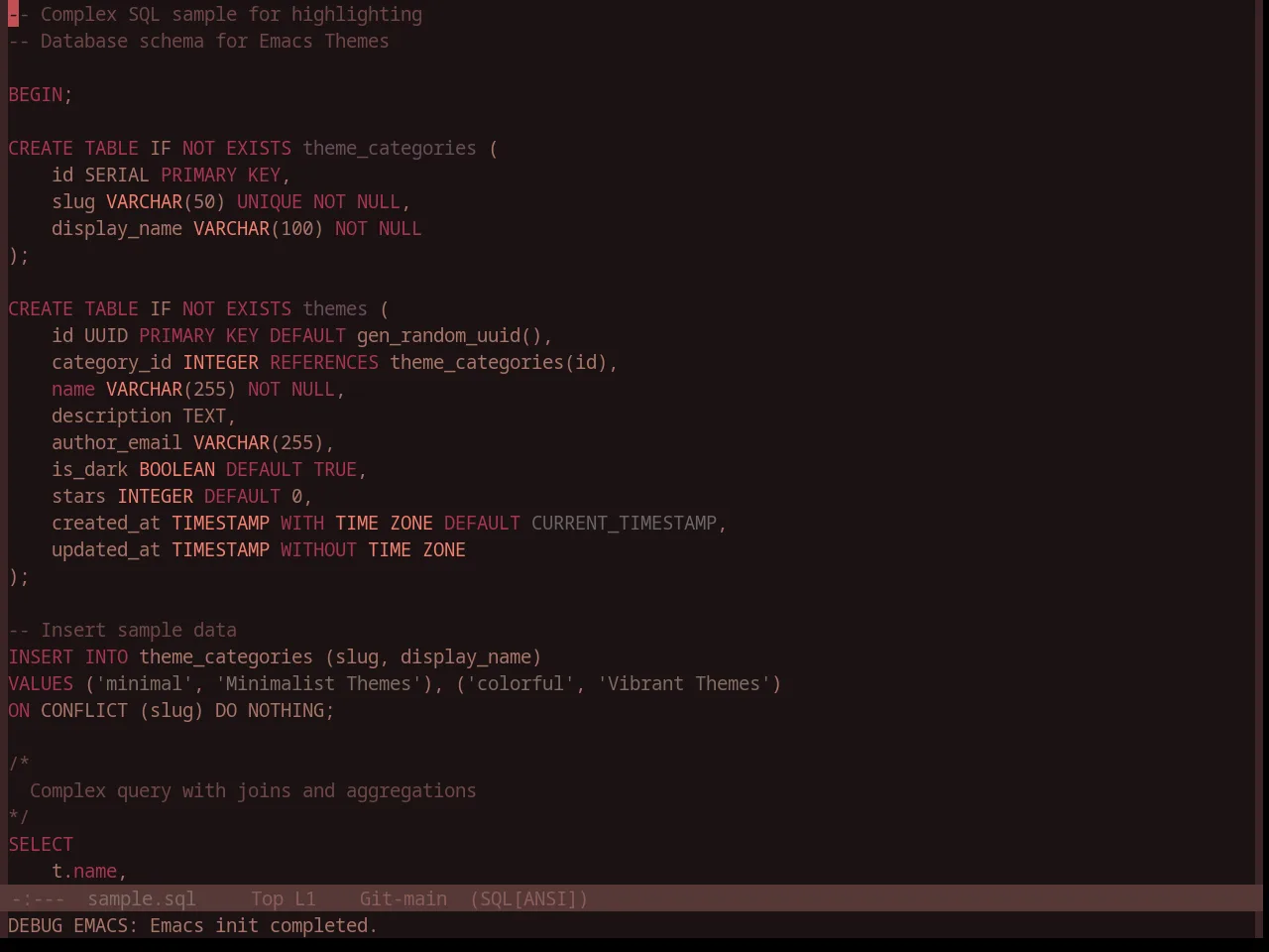 Base16 Caroline Theme in sql-mode