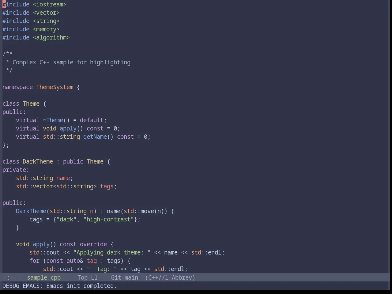 Base16 Catppuccin Frappe Theme in c++-mode