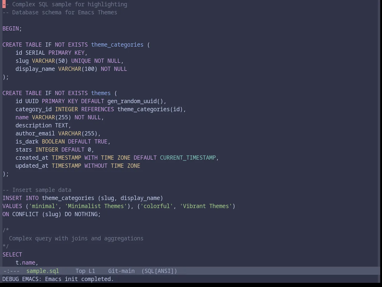 Base16 Catppuccin Frappe Theme in sql-mode