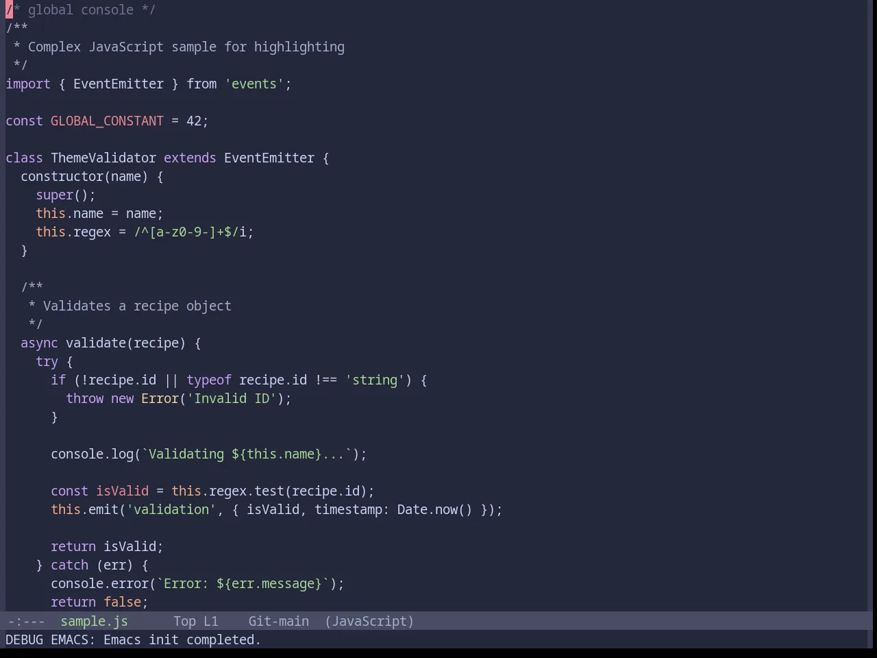 Base16 Catppuccin Macchiato Theme in javascript-mode