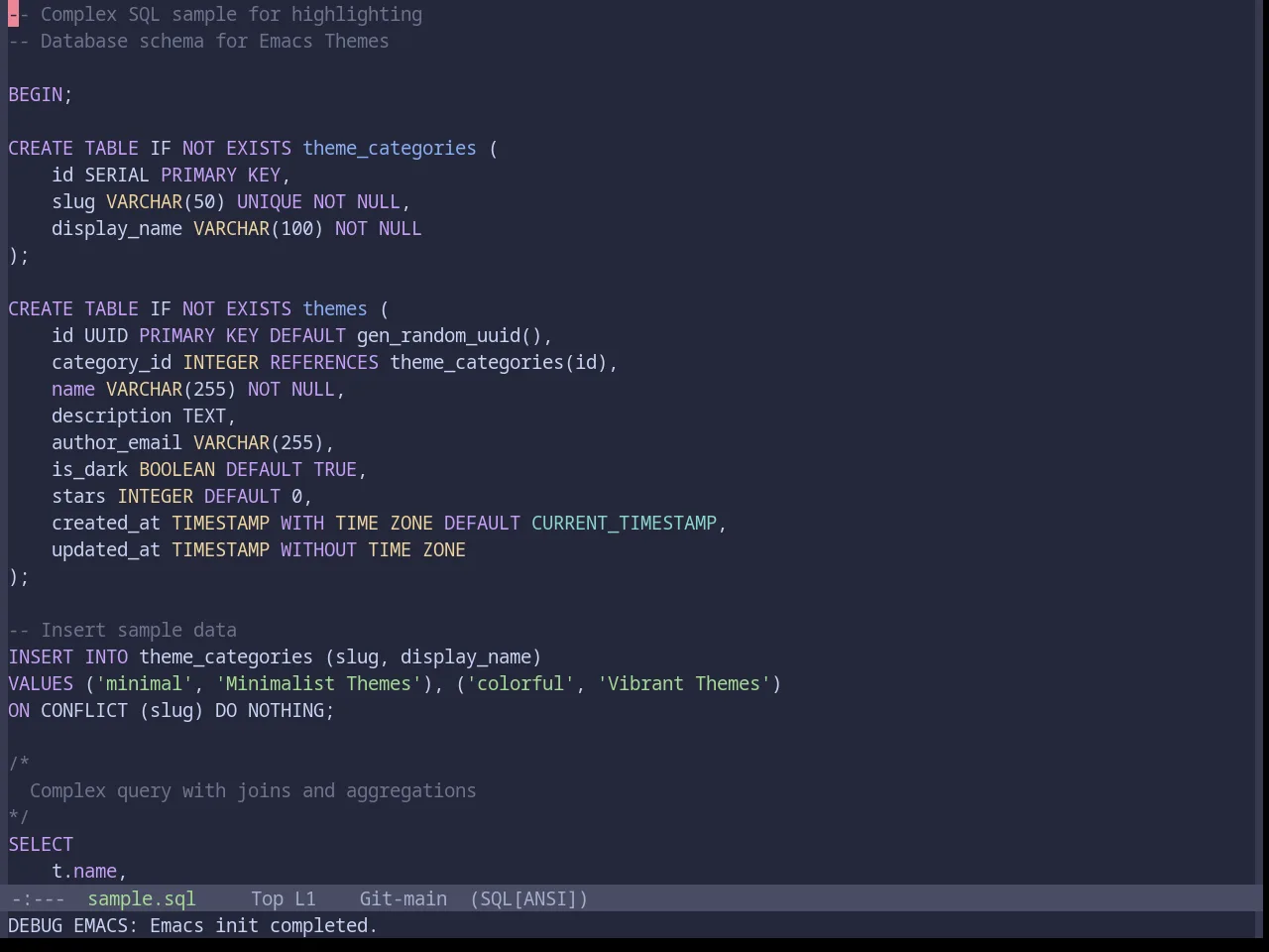 Base16 Catppuccin Macchiato Theme in sql-mode