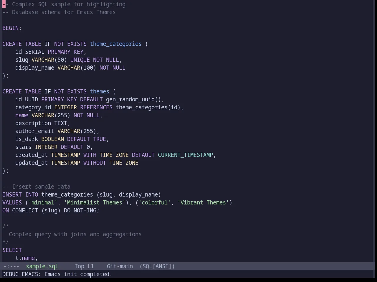Base16 Catppuccin Mocha Theme in sql-mode